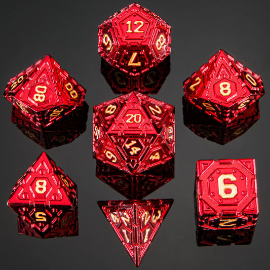 Star Map Dice Set - Red w/ Gold Solid Metal