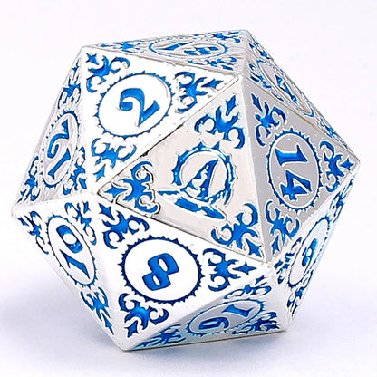 Wizard Dice Set - Silver w/ Blue, Solid Metal