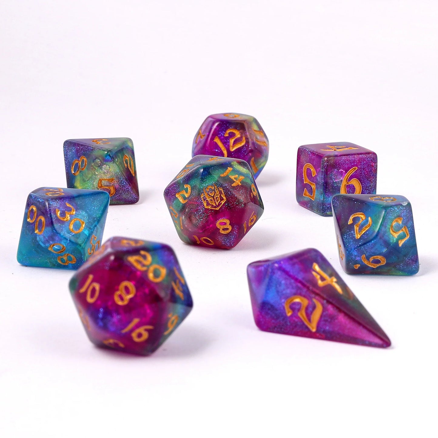 Wyrmforged Rollers 8 Piece Dice Set - Siren's Melody, Rounded Resin